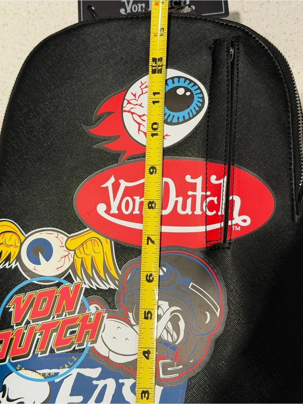 Von Dutch Black w/Multi-Flying Eye Print Medium Backpack ~ NWT